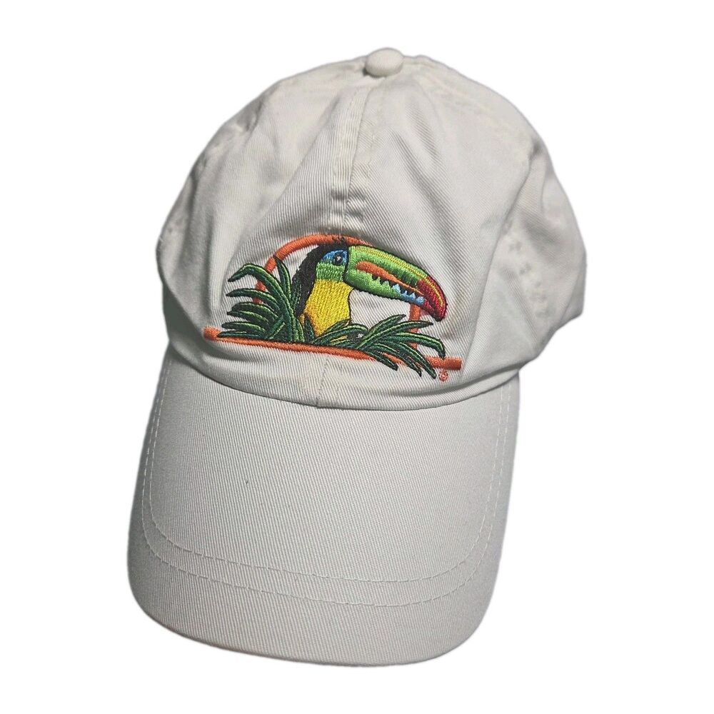 Vintage Toucan Bird Tropical Hat Off White Embroidered Elastic Scrunchie Dad Cap